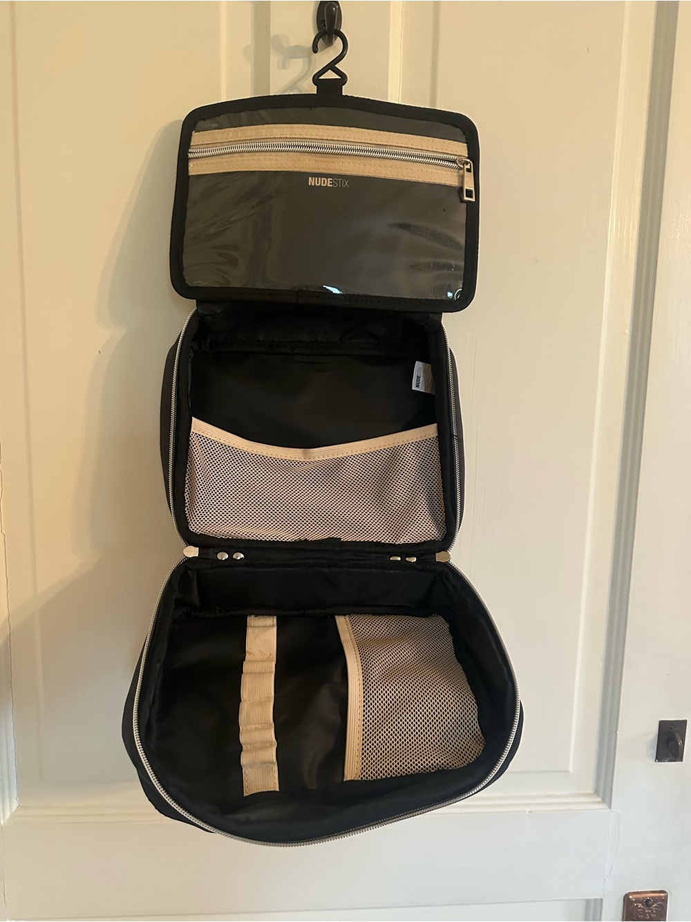 NUDESTIX Hanging Travel Toiletry Bag in Black and Cream